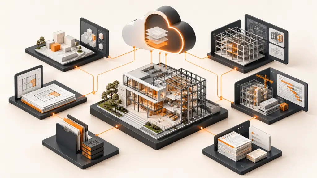 Un modelo BIM central conecta documentos, diseño y coordinación bajo una misma nube.